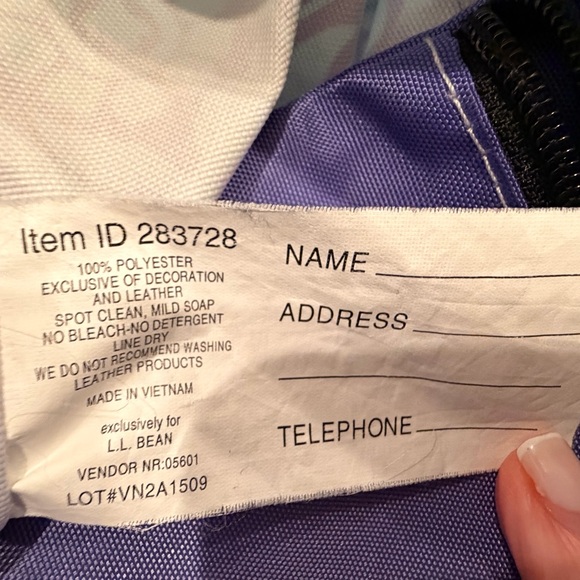 L.L.Bean Zip Top Tote Bag Blue Purple Floral Pattern Canvas Beach Travel - Picture 5 of 6